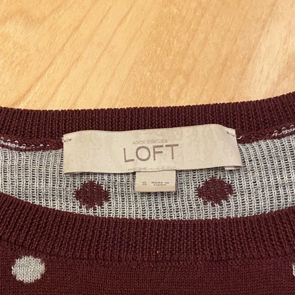 LOFT Burgundy Sweater with Light Gray Dots - Picture 3 of 9